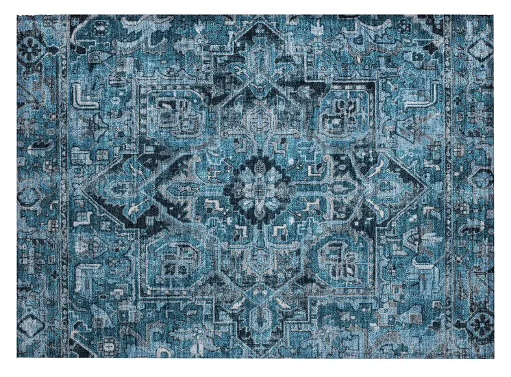 2' X 3' Denim and Gray Oriental Washable Non Skid Indoor Outdoor Area Rug