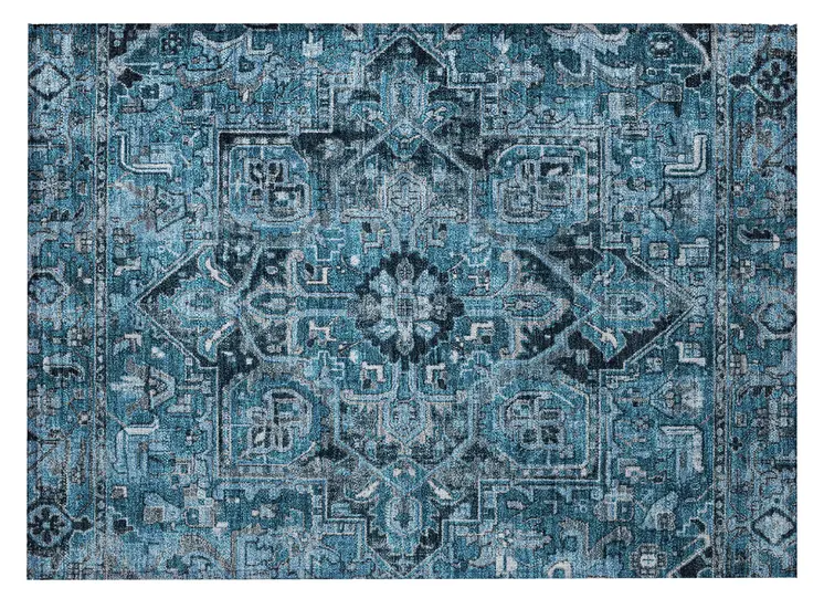 2' X 3' Denim and Gray Oriental Washable Non Skid Indoor Outdoor Area Rug