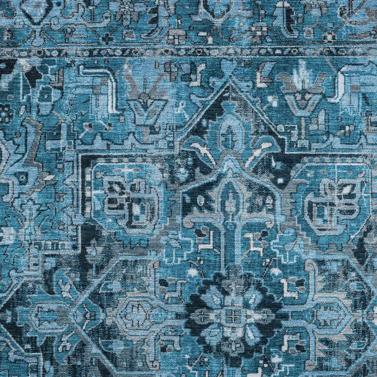 3' X 5' Denim and Gray Oriental Washable Non Skid Indoor Outdoor Area Rug