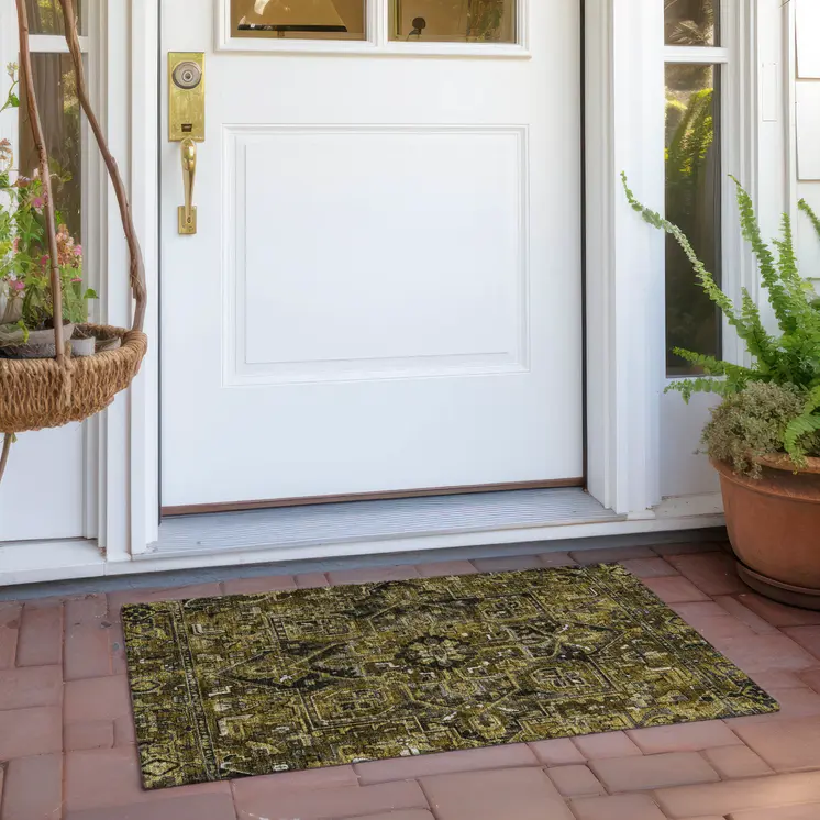 2' X 3' Coffee and Gray Oriental Washable Non Skid Indoor Outdoor Area Rug