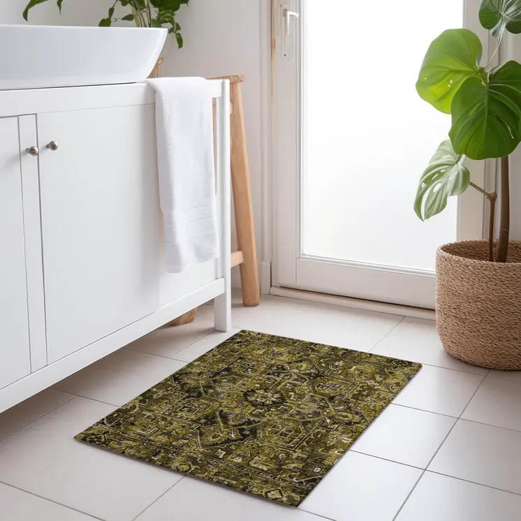 2' X 3' Coffee and Gray Oriental Washable Non Skid Indoor Outdoor Area Rug