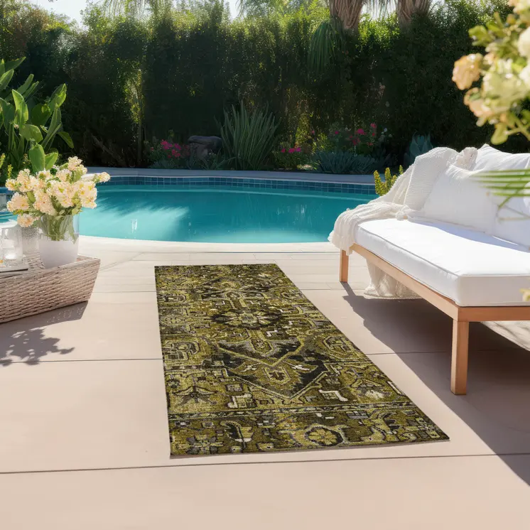 8' Runner Coffee and Gray Oriental Washable Non Skid Indoor Outdoor Runner Rug