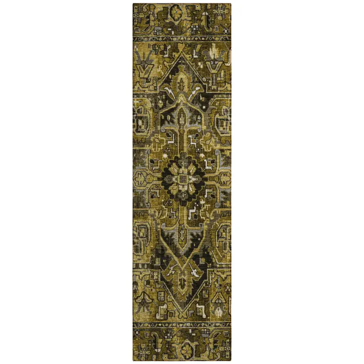 8' Runner Coffee and Gray Oriental Washable Non Skid Indoor Outdoor Runner Rug
