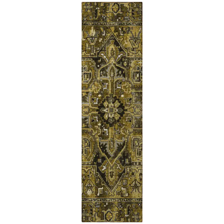 8' Runner Coffee and Gray Oriental Washable Non Skid Indoor Outdoor Runner Rug