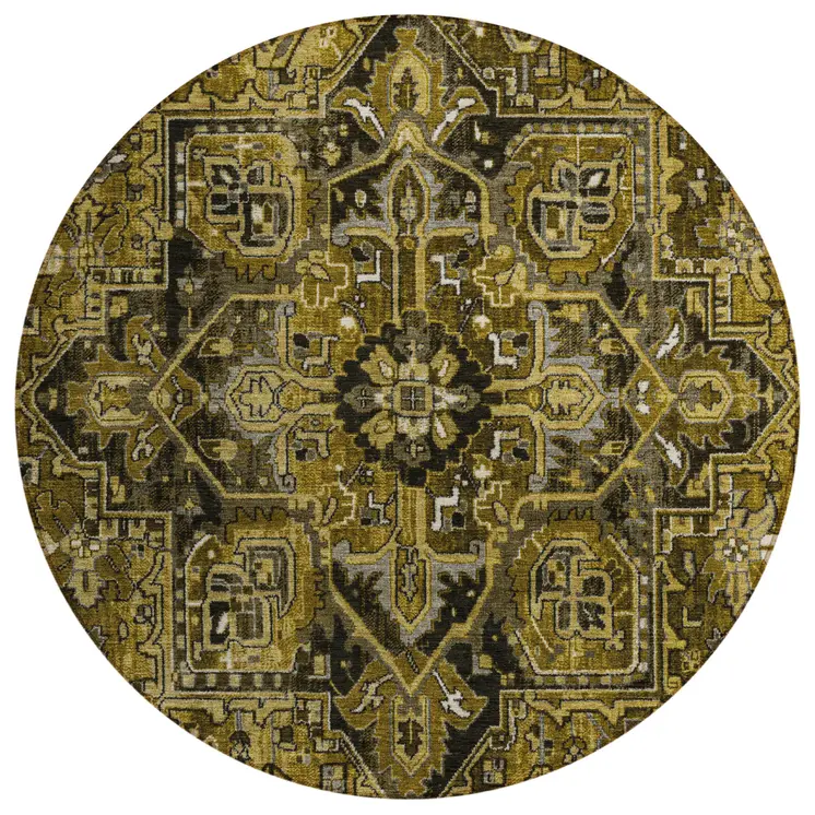 8' Coffee And Gray Round Oriental Washable Indoor Outdoor Area Rug