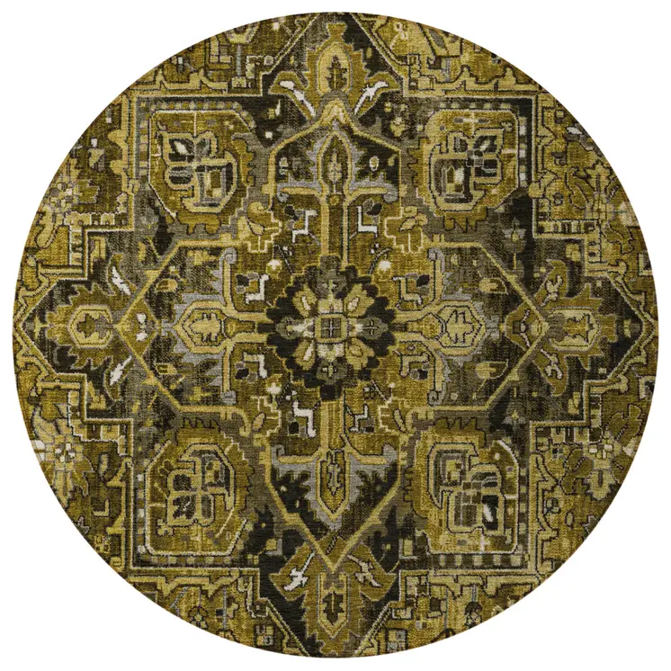 8' Coffee And Gray Round Oriental Washable Indoor Outdoor Area Rug