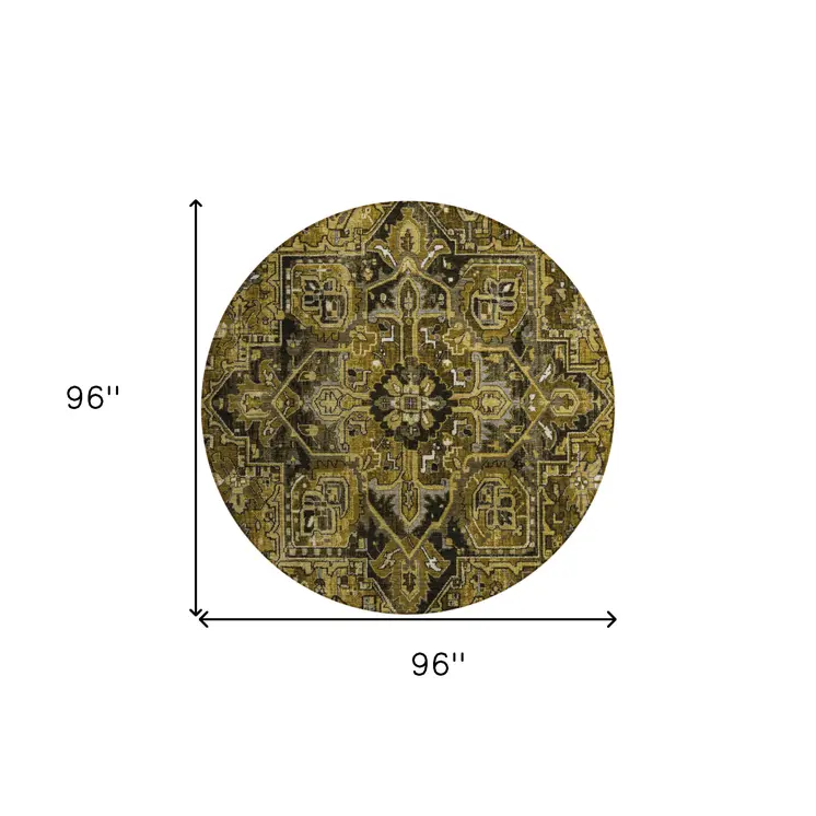 8' Coffee And Gray Round Oriental Washable Indoor Outdoor Area Rug