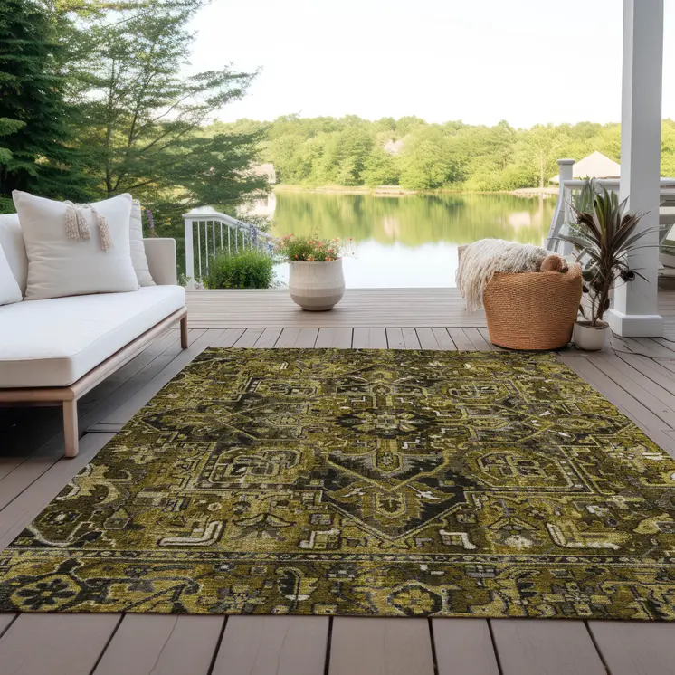 8' X 10' Coffee and Gray Oriental Washable Non Skid Indoor Outdoor Area Rug