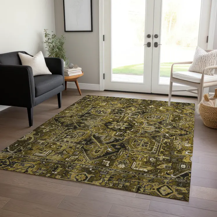 8' X 10' Coffee and Gray Oriental Washable Non Skid Indoor Outdoor Area Rug