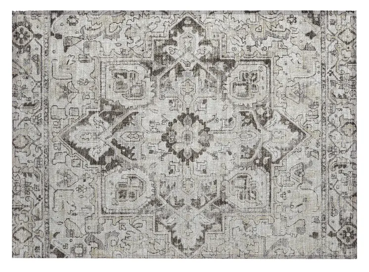 2' X 3' Ivory and Dark Brown Oriental Washable Non Skid Indoor Outdoor Area Rug