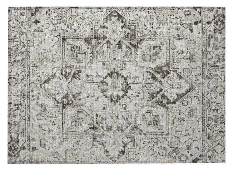 2' X 3' Ivory and Dark Brown Oriental Washable Non Skid Indoor Outdoor Area Rug