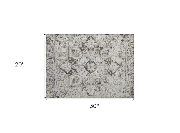 2' X 3' Ivory and Dark Brown Oriental Washable Non Skid Indoor Outdoor Area Rug