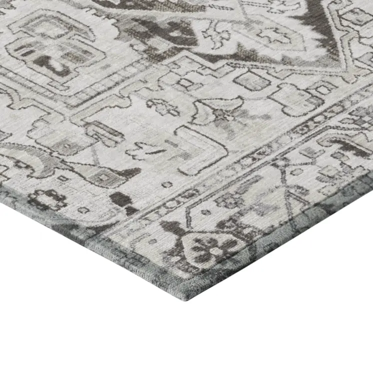 3' X 5' Ivory and Dark Brown Oriental Washable Non Skid Indoor Outdoor Area Rug