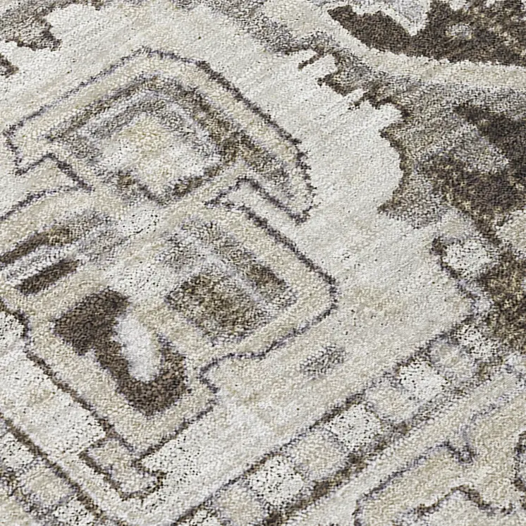 3' X 5' Ivory and Dark Brown Oriental Washable Non Skid Indoor Outdoor Area Rug