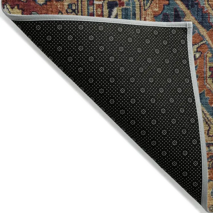 2' X 3' Red Orange and Blue Oriental Washable Non Skid Indoor Outdoor Area Rug