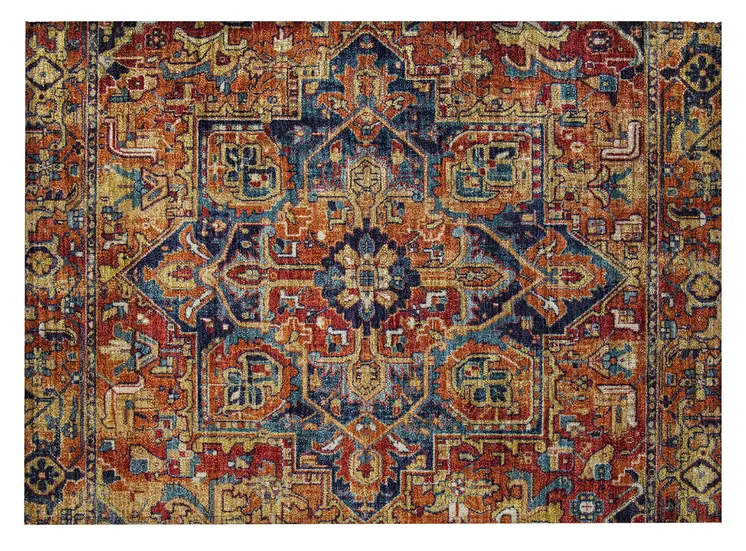 2' X 3' Red Orange and Blue Oriental Washable Non Skid Indoor Outdoor Area Rug