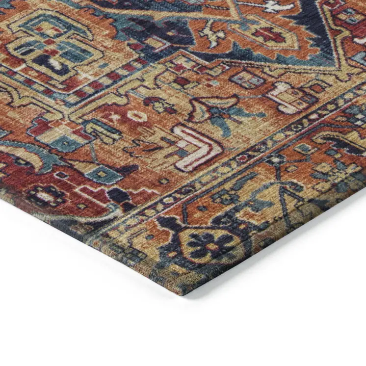 8' Red Orange And Blue Oriental Washable Indoor Outdoor Runner Rug