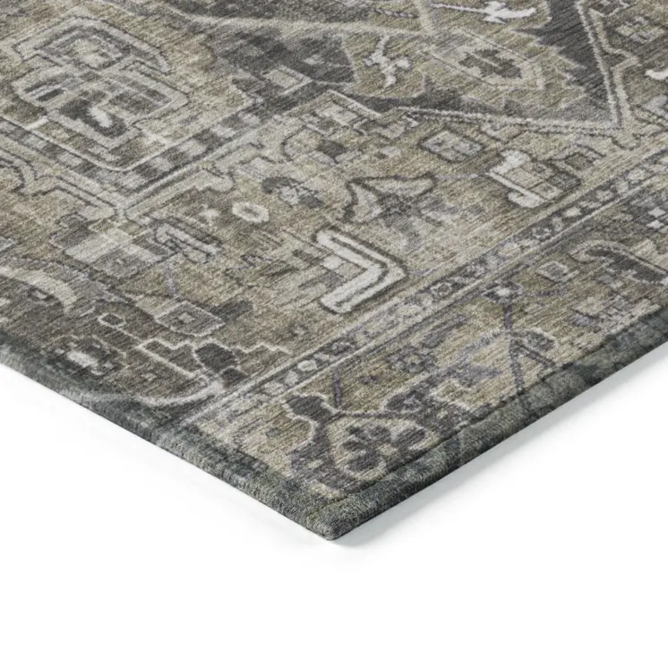 2' X 3' Taupe and Dark Taupe Oriental Washable Non Skid Indoor Outdoor Area Rug