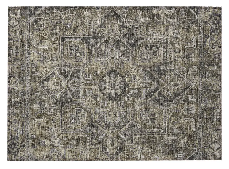 2' X 3' Taupe and Dark Taupe Oriental Washable Non Skid Indoor Outdoor Area Rug