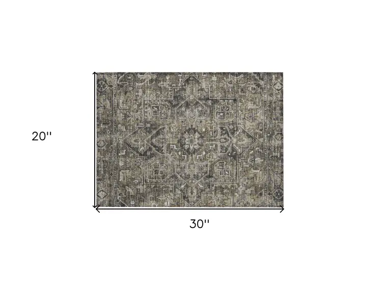 2' X 3' Taupe and Dark Taupe Oriental Washable Non Skid Indoor Outdoor Area Rug