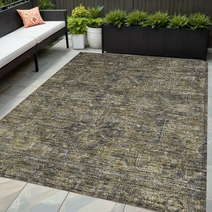 5' X 8' Gray Oriental Washable Indoor Outdoor Area Rug
