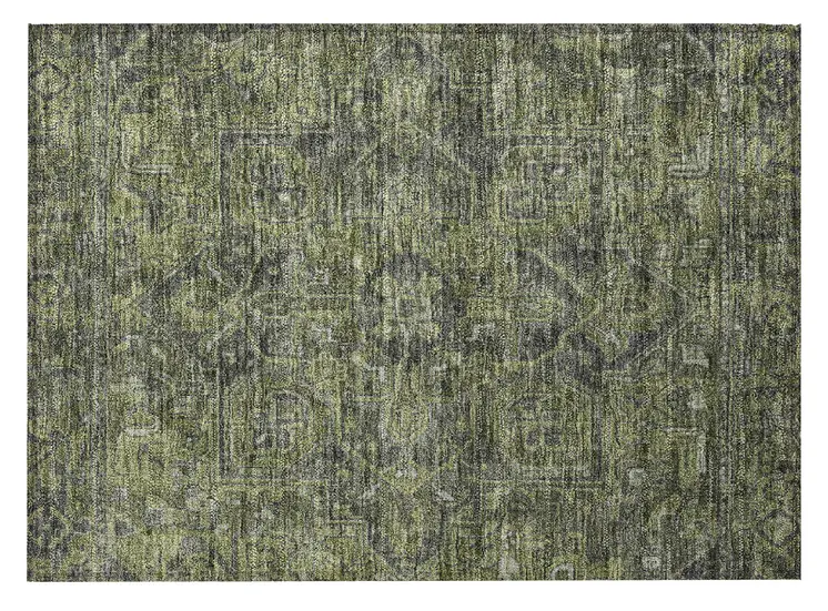 2' X 3' Moss Green and Gray Oriental Washable Non Skid Indoor Outdoor Area Rug