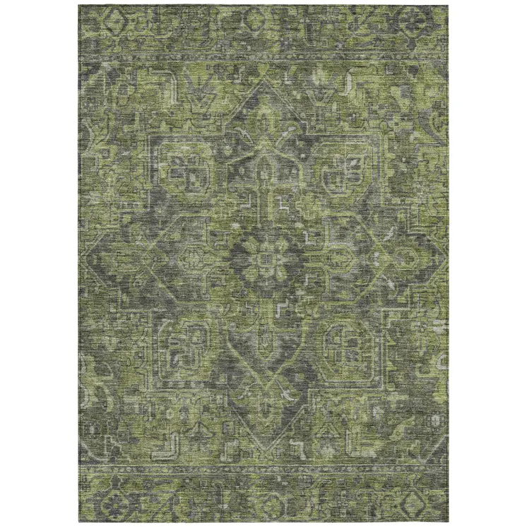 3' X 5' Moss Green And Gray Oriental Washable Indoor Outdoor Area Rug