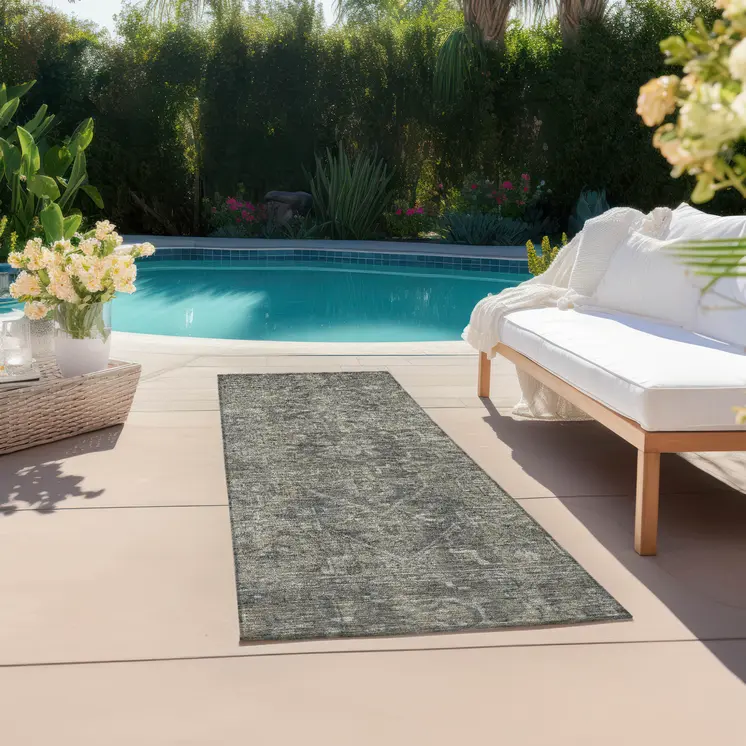 8' Runner Brown and Black Oriental Washable Non Skid Indoor Outdoor Runner Rug