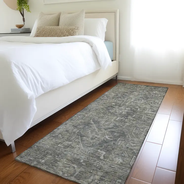8' Runner Brown and Black Oriental Washable Non Skid Indoor Outdoor Runner Rug