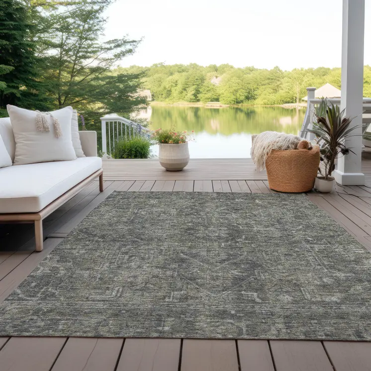 8' X 10' Brown and Black Oriental Washable Non Skid Indoor Outdoor Area Rug