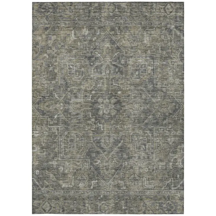 9' X 12' Brown and Black Oriental Washable Non Skid Indoor Outdoor Area Rug