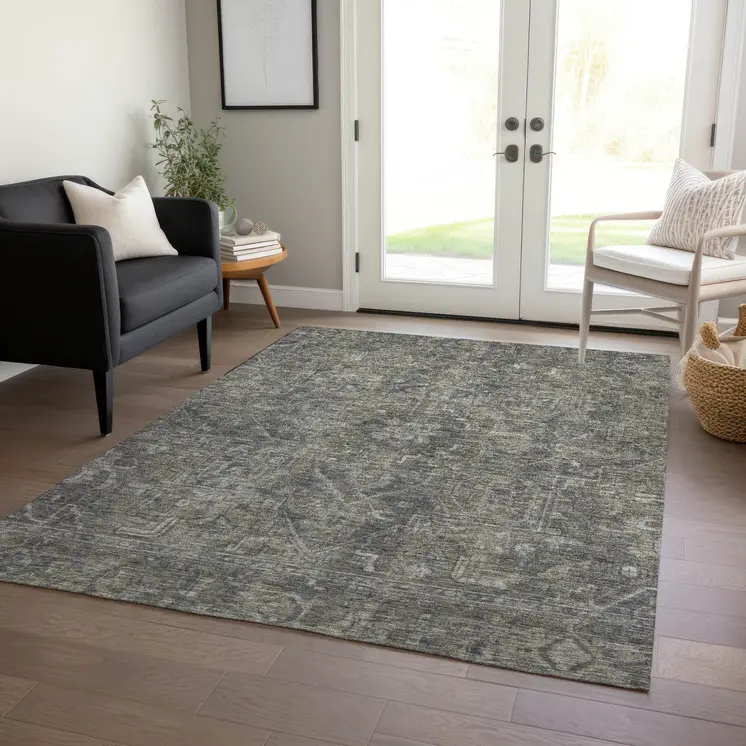 9' X 12' Brown and Black Oriental Washable Non Skid Indoor Outdoor Area Rug
