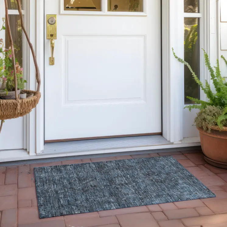 2' X 3' Navy and Black Oriental Washable Non Skid Indoor Outdoor Area Rug