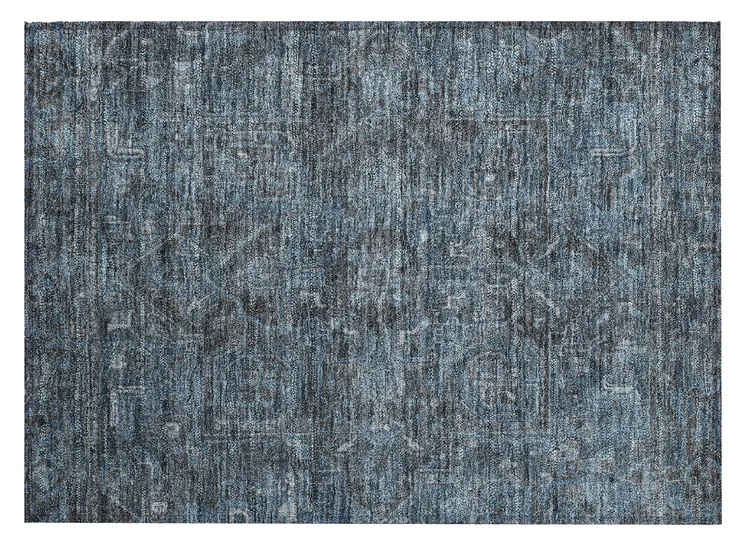 2' X 3' Navy and Black Oriental Washable Non Skid Indoor Outdoor Area Rug