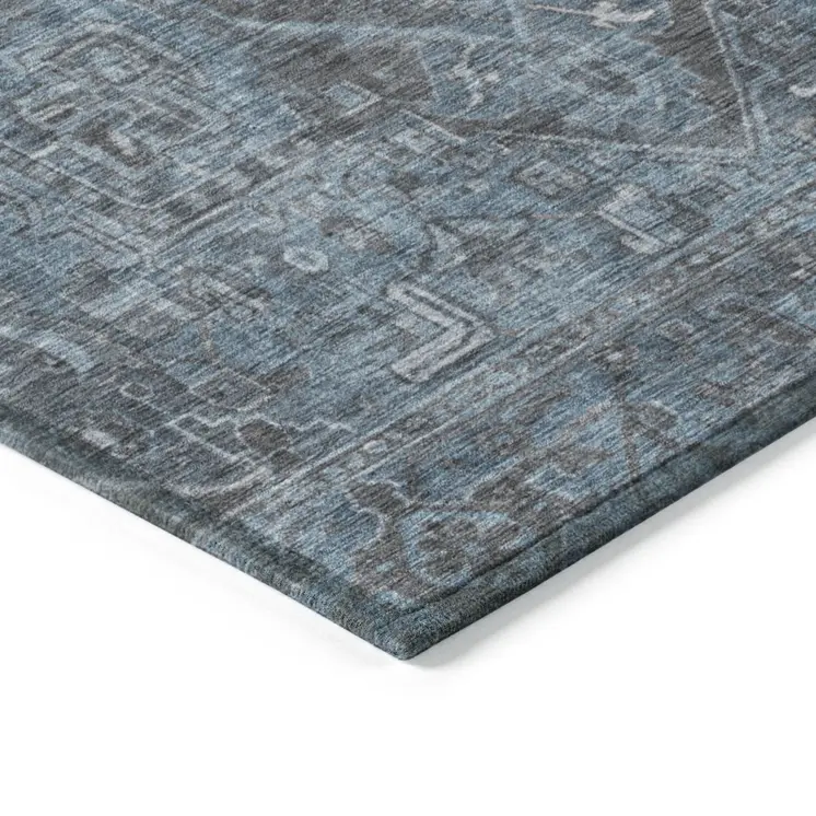 2' X 3' Navy and Black Oriental Washable Non Skid Indoor Outdoor Area Rug
