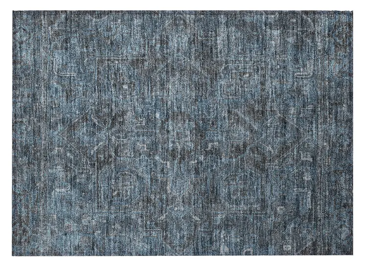 2' X 3' Navy and Black Oriental Washable Non Skid Indoor Outdoor Area Rug