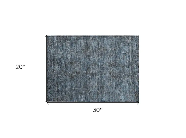 2' X 3' Navy and Black Oriental Washable Non Skid Indoor Outdoor Area Rug