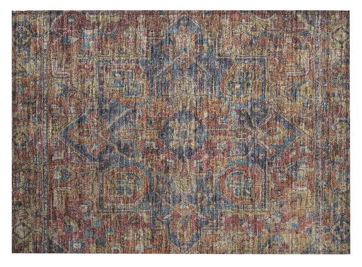 2' X 3' Red Orange and Blue Oriental Washable Non Skid Indoor Outdoor Area Rug
