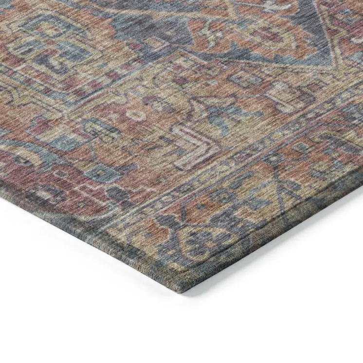 3' X 5' Red Orange And Blue Oriental Washable Indoor Outdoor Area Rug