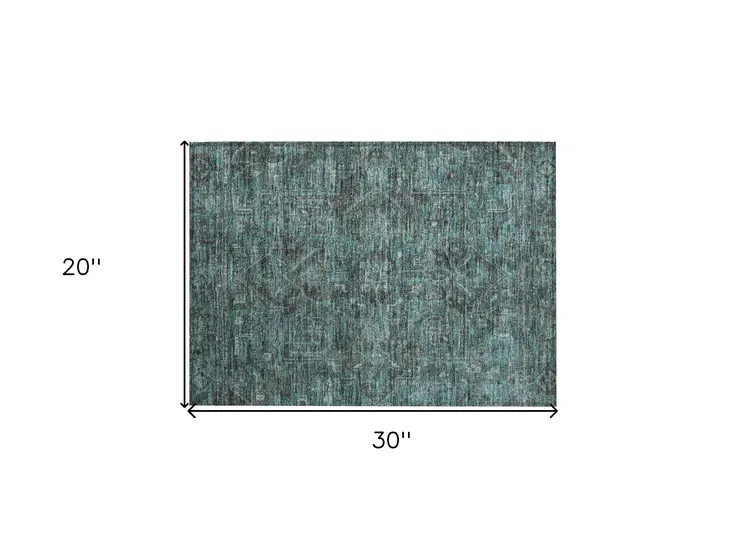 2' X 3' Turquoise Oriental Washable Non Skid Indoor Outdoor Area Rug
