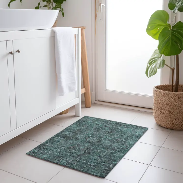 2' X 3' Turquoise Oriental Washable Non Skid Indoor Outdoor Area Rug
