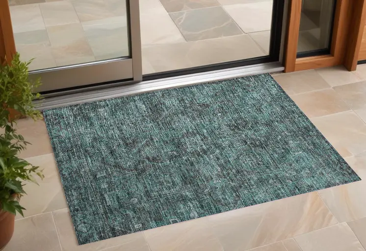 2' X 3' Turquoise Oriental Washable Non Skid Indoor Outdoor Area Rug