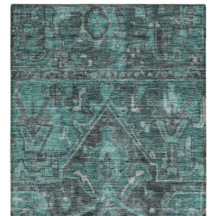8' Runner Turquoise Oriental Washable Non Skid Indoor Outdoor Runner Rug
