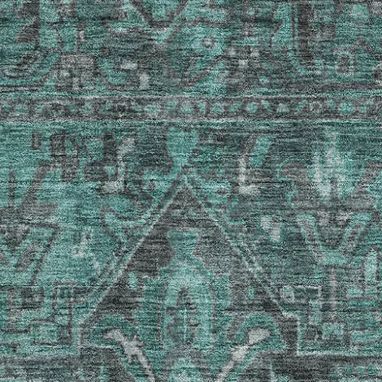 8' Runner Turquoise Oriental Washable Non Skid Indoor Outdoor Runner Rug