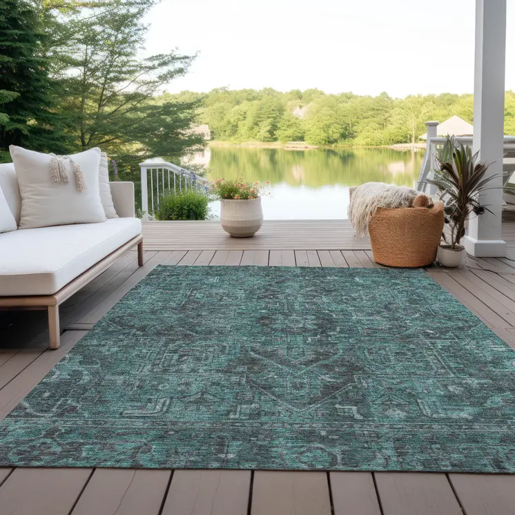 3' X 5' Turquoise Oriental Washable Non Skid Indoor Outdoor Area Rug