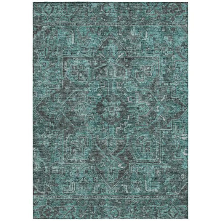 3' X 5' Turquoise Oriental Washable Non Skid Indoor Outdoor Area Rug
