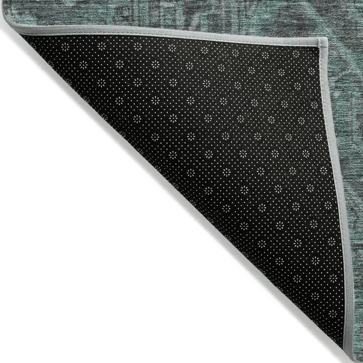 8' Round Turquoise Round Oriental Washable Non Skid Indoor Outdoor Area Rug