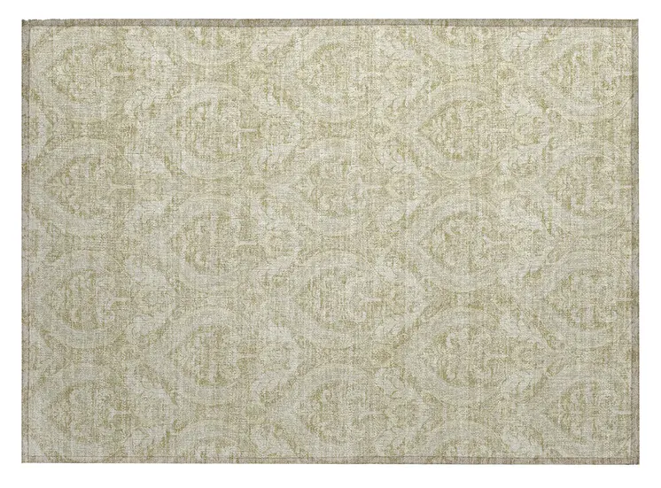 2' X 3' Light Green Damask Washable Non Skid Indoor Outdoor Area Rug