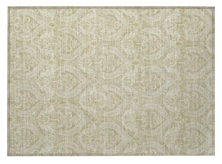 2' X 3' Light Green Damask Washable Non Skid Indoor Outdoor Area Rug