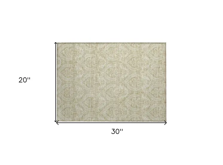 2' X 3' Light Green Damask Washable Non Skid Indoor Outdoor Area Rug